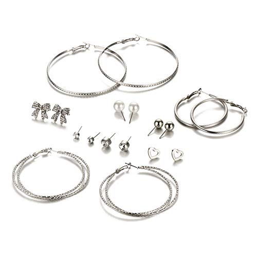 Shining Diva Fashion 9 Pairs Combo Latest Stylish Crystal Pearl Stud Hoop Earrings for Women and Girls (Silver) (rrsd10671er) (B07S8PR4G2) Amazon Price History, Amazon Price Tracker
