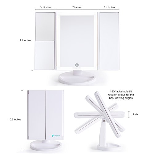 Prosper Beauty Lighted Makeup Mirror Vanity [Lit By 36 Led Lights Bright Natural Beauty Cosmetic Travel Trifold 1X/2X/3X Magnification Usb Charging 180 Degree Adjustable Stand (Rose Gold) #TOP5