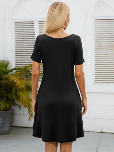 Image of KORSIS Summer Dresses for Women Casual T Shirt Dresses Short Sleeve Swing Flowy Ladies Beach Vacation Sundress with Pockets