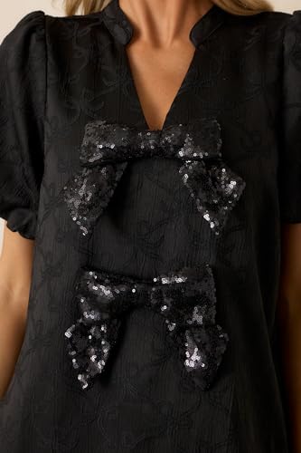 LifeShe Womens Bow Jacquard Mini Dress Puff Short Sleeve Bow Front Shift Dress Elegant Sparkly Party Dresses3