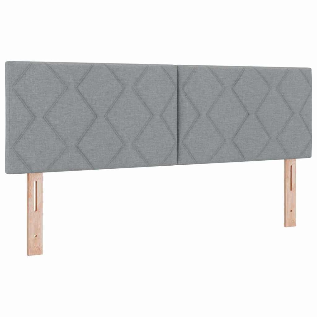 Łóżko kontynentalne jasnoszare 140 x 190 cm, obicie materiałowe, rama z litego drewna sosnowego, zagłówek z regulacją wysokości, z materacem sprężynowym kieszeniowym, podwójne łóżko do