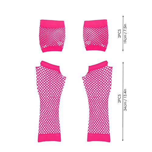 Azwood Fischnetz Handschuhe, 2 Paare Lang und Kurz Netz Mesh Handschuhe, Schwarz Fingerlose Netzhandschuhe - Damen Abendhandschuhe ​für Verkleidung Kostüm Party Lieferungen (Rosa)