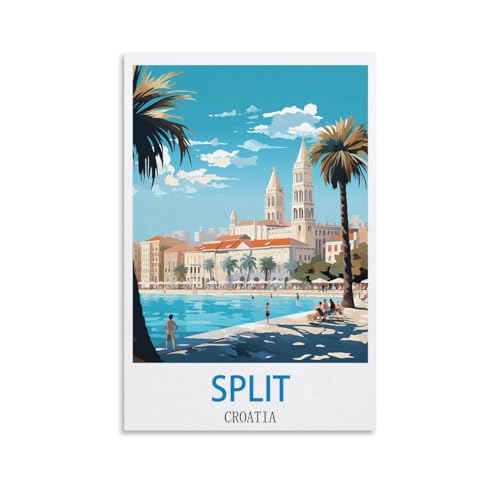 NABIQUE Poster de voyage vintage sur toile Split Croatie (20 x 30 cm) - Impression d'art moderne pour chambre à coucher