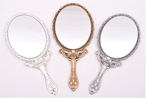 Sehamano Vintage Double Sided Handheld Makeup Metal Mirror/Folding Handle/Stand Travel Mirror/Back Sided Magnification/Folding Type Mirror (Matt Gold (Brass)) #TOP3