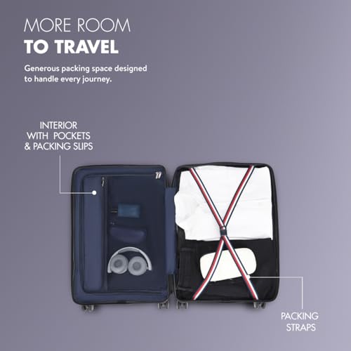 Image of Tommy Hilfiger Plastic Berlin Unisex Spinner Hard Luggage - Navy, 67Cm Mid Bag with 4 Wheel Trolley