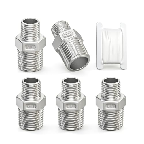 TAISHER 5PCS 316L Hex Nipple, Pipe Fitting 3/8"x 1/4" Male NPT