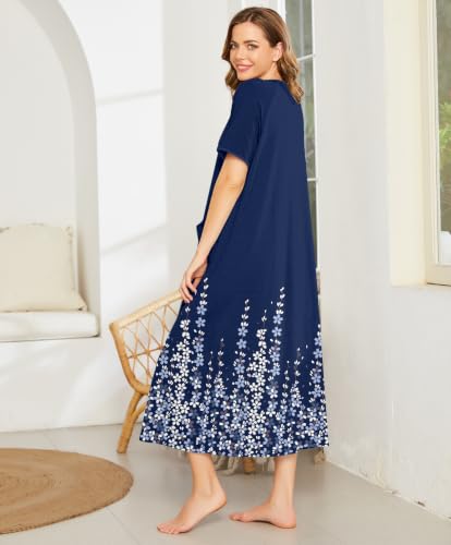 Image of Ekouaer Women Robe Zipper Short Sleeves Full Length House Coat with Pockets