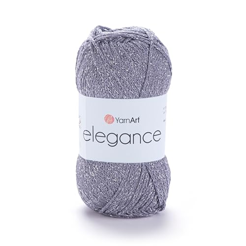 Image of YarnArt Elegance Sparkly Yarn - Metallic Cotton Blend, Fine Sport for Knitting & Crochet, Lightweight Thread for Shawls & Sweaters, 50g (130m), Grey - (1, 102)