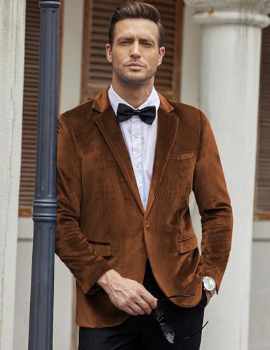 Image of COOFANDY Men's Velvet Blazer Notched Lapel Velour Suit Jacket One Button Tuxedo Jackets for Wedding Prom Party Dinner
