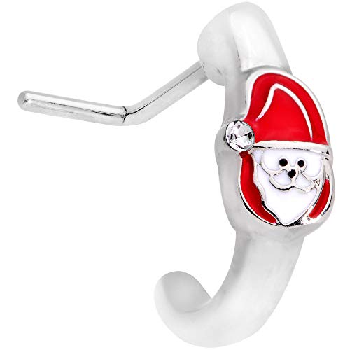 Body Candy Womens 20G Steel Faux Hoop L Shaped Nose Ring Clear Accent Santa Nose Stud Body Jewelry 1/4"