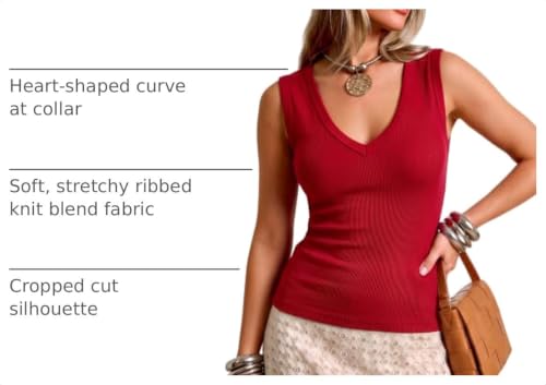 Image of Prettywear Deep V Neck Tank Tops for Women Ribbed Sleeveless Summer Top