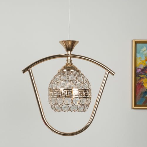 Image of ELIANTE Modern Glass Hanging Light for Living Room & Dining Area | Metal Ceiling Lamp with Elegant Glass Shade | 3 Years Warranty | Free Bulb (Crystaline)