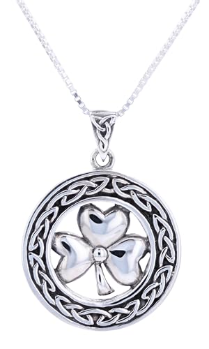 Sterling Silver Celtic Good Luck Clover Shamrock Pendant Necklace 18