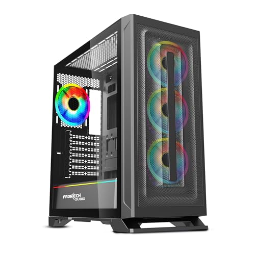 Image of FRONTECH QUBIX ATX Mid Tower Gaming Computer Cabinet | Tempered Glass Side Panel | Metal Mesh Front | 4 x 120mm ARGB Fans | USB 3.0 & Type-C (FT-4386)