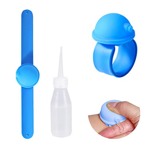 Creative Adjustable Hand Sanitizer Wristband Dispenser Silicone Wearable Sanitizing Bracelet Holder Refillable Travel Dispenser Bracelet for Adult Kid-Blue