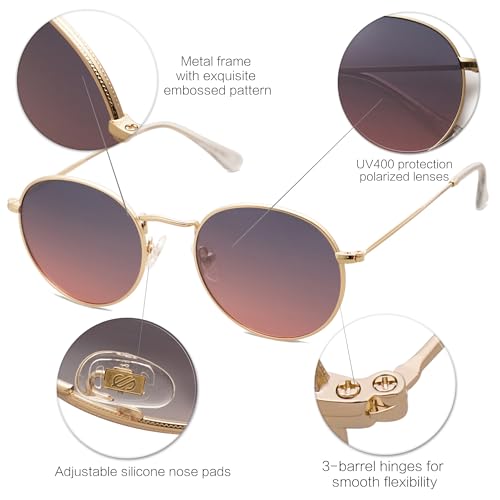 Image of SOJOS Small Round Polarized Sunglasses for Women Men Classic Vintage Shades | Lightweight Stainless Steel Frame UV400 Sun Protection Adjustable Nose Pads SJ1014