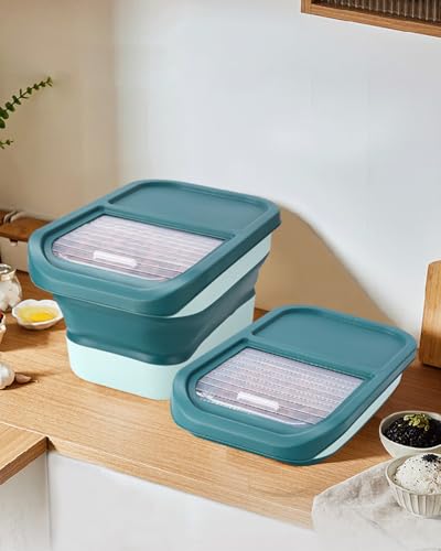 Zawaer Hundefutter Aufbewahrung, Pet Food Container 5kg,Trockenfutter BehäLter, Hundefutterbox, Futterbehälter für Haustiere Faltbar mit Deckel Löffel Messbecher (Grün)