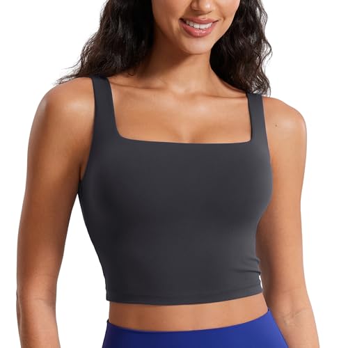 Image of CRZ YOGA Butterluxe Square Neck Crop Tank Top | Light Support, Removable Pads, Yoga, Extremely Soft, Wide Straps, Longline Sports Bras for Women