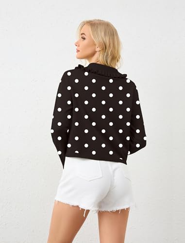 Image of Ythomm Womens Ruffle Collar Cropped Cardigans Button Down Open Front Long Sleeve Knit Sweater Jackets Casual Solid Fall Tops