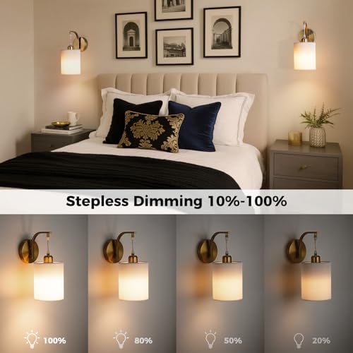 Image of Battery Operated Wall Sconce Set of Two, Pleated Fabric Rechargeable Wireless Wall Sconces with 13000mAh Bulb & Dimmable, Battery Sconces Wall Light Decor Set of 2 for Living Room, Gold