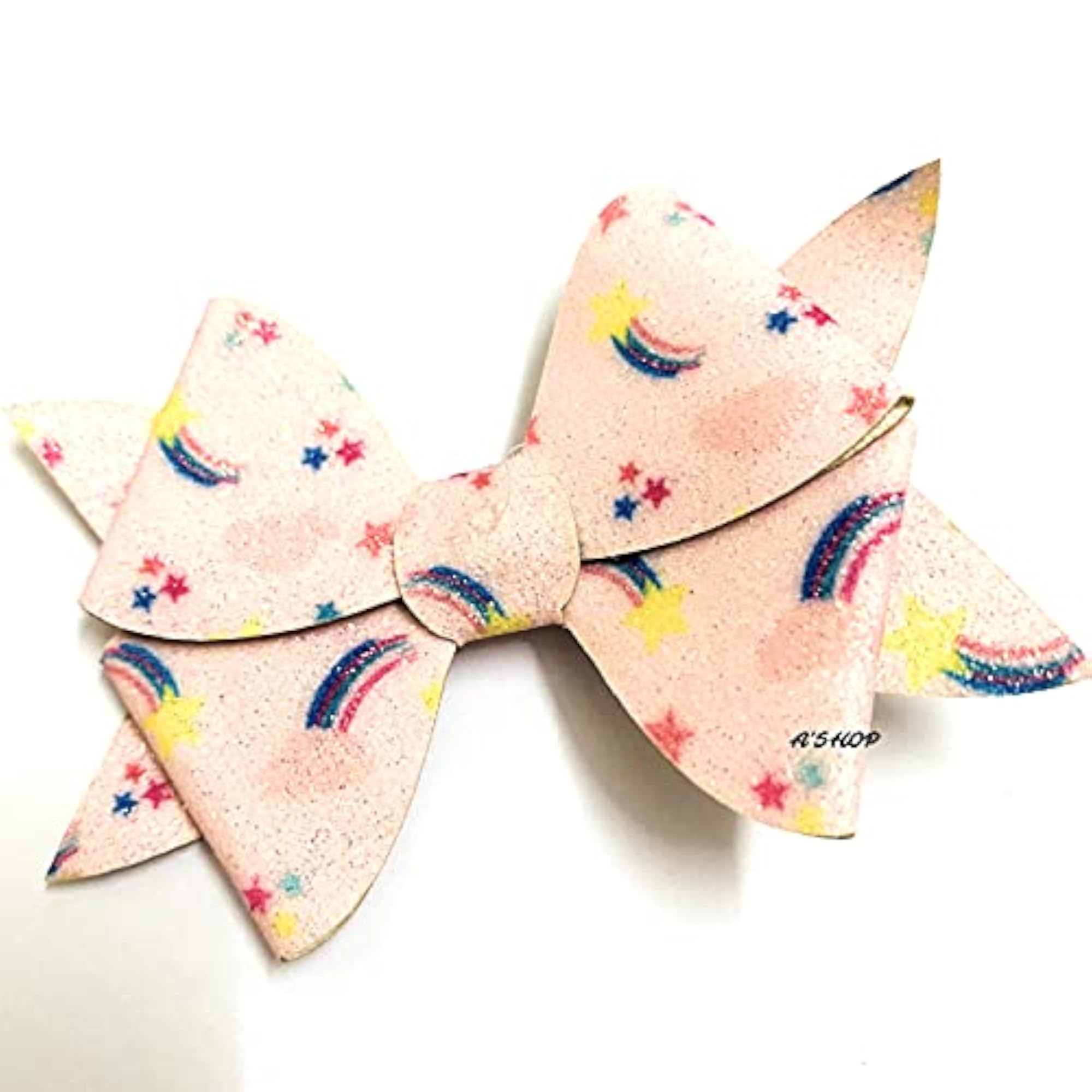 Printed Shimmery Alligator Clip Hair Bow, Pink