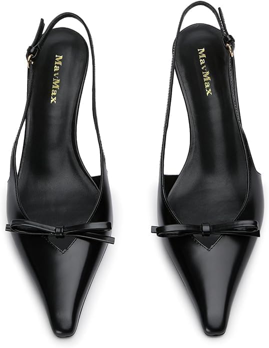 Image of MAVMAX Slingback Heels for Women Kitten Heels with Bow Pointed Close Toe Pumps Dress Party Heeled Sexy Wedding Shoes