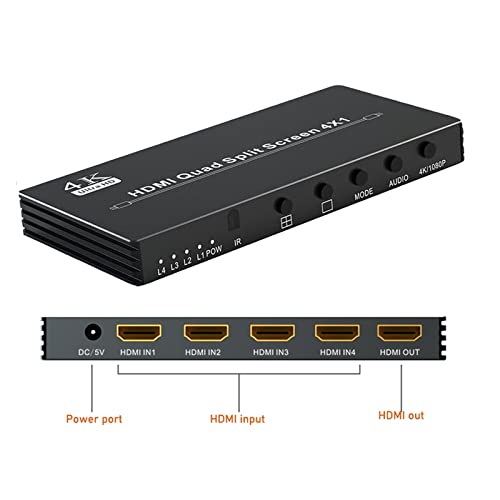 Commutateur vidéo 4K Quad Multi-viewer 4x1 seamless switcher - 4