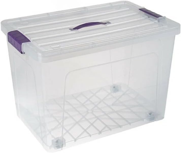 Set Of Two Plastic Storage Box Boxes Lid Handles Food Container Home Kitchen Office Box UK (50L on Wheels)