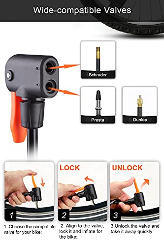 Image of Mini Bicycle Pump Hopopro Portable Bike Floor Pump Bike Tire Pump Hand Foot Activated Bike Pump with Presta Schrader Dunlop Valves Extra Valve and Gas Needle for Road Bike Mountain Bike Balls