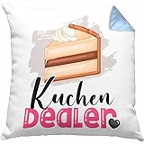 Trendation Kuchen Dealer Kissen mit Füllung 40x40 Geschenk für Kuchenverkäufer Geburtstag Spruch Geschenkidee (Blau)