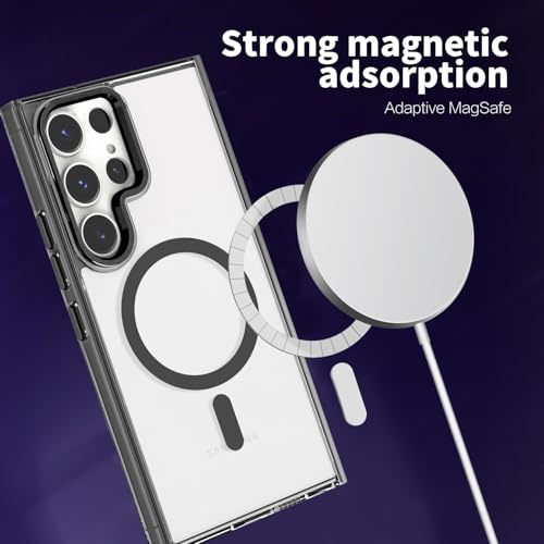 Image of Magnetic Case for Samsung Galaxy S24 Ultra 5G, Compatible with MagSafe, Shockproof Protective Phone Cover, Non-Yellowing Hard Clear PC Back (Black)