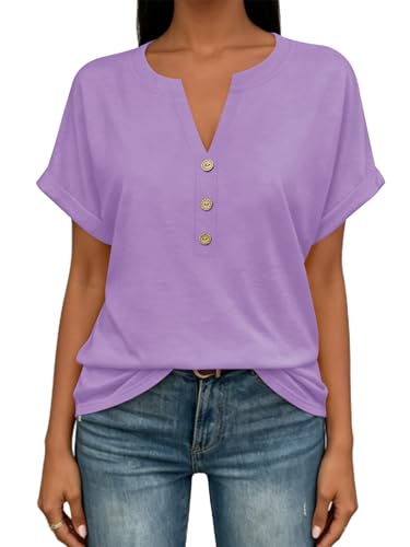 Image of EyMuse Womens Short Sleeve Henley Tops Fashion Casual V Neck Summer Tshirt | Summer Button Up Top Fashion Soft Basic Tees Blouses Spring Comfortable Classic Clothing Resort Wear for Women 2026