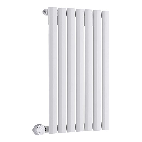 Preisvergleich Produktbild Hudson Reed Heizkörper Revive Elektrisch - Vertikaler Designheizkörper mit Standfüßen - Stahl in Weiß - 635 x 415 mm