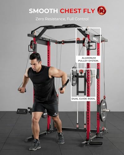 Image of Mikolo K6 2.0 Power Cage, Power Rack with Cable Crossover System, 2000LBS Squat Rack with LAT Pull Down System, Functional Trainer with Aluminum Pulley System for Home Gym