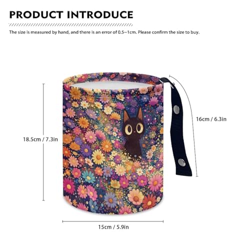 Image of Colorful Floral Cat Car Trash Can Collapsible Waste Basket Bin Multipurpose for Car Hanging Portable Garbage Bin Universal