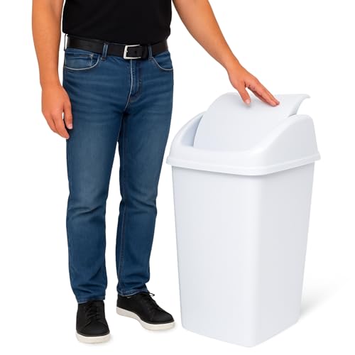 TECHZOCO Cubo basura plástico, Cubo basura apertura basculante, Papelera basculante, Basura para baño, Libre BPA, 68,5 cm altura x 40 cm ancho x 35 cm fondo, PP5 Plástico, Capacidad 50 Litros