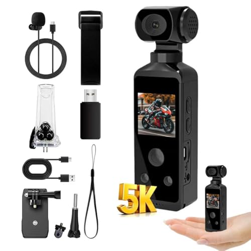 Cámara de acción de mano, portátil, giratoria de 270°, 5K HD, WiFi, videocámara de bolsillo, resistente al agua hasta 30 m, pantalla LCD HD de 1.3 pulgadas, con micrófono para filmar viajes, vlog
