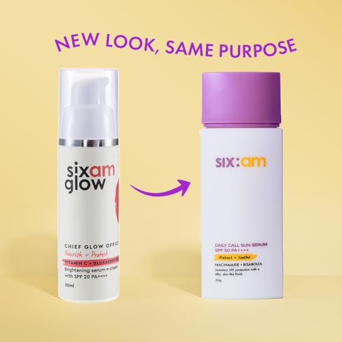 Image of SIX:AM 3-in-1 Korean Sunscreen SPF 50 PA++++ with 2% Niacinamide & Bisabolol | Anti-ageing & Brightening Sun screen for Sensitive, oily and dry skin | Lightweight, Non-Sticky Serum + Moisturiser + Sunscreen for Sun Protection | No White Cast