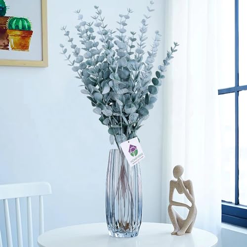 Image of HOMEVERSE 24pcs Artificial Faux Eucalyptus Stems with Fake Leaves, Artificial Greenery Eucalyptus Stems for Wedding Bouquet Centerpiece for Table Decoration (Vase Not Include - Green-24pcs)