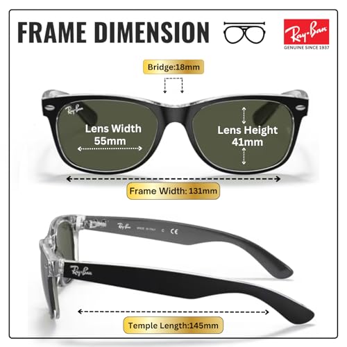 Image of Ray-Ban RB2132 NEW WAYFARER COLOR MIX Square Shaped Sunglasses for Men & Women with Official RAYBAN Eyewear Kit
