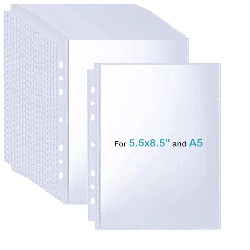 BYSLBTY 30 Pack 5.5x8.5 Sheet Protectors for 6 or 3 Ring 8.5x9.5 Mini Binders Double-Sided Top-Loading Pockets A5 Page Protectors