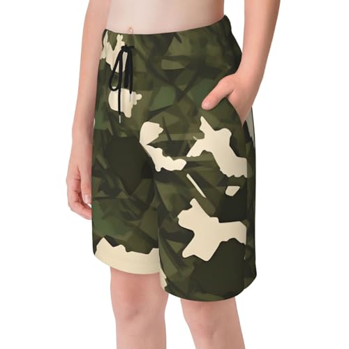 Army Camouflage Youth Beach Pants, Soft and Breathable, with Drawstring Waist, Suitable for Sports and Leisure.4