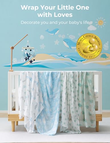 Image of Momcozy Muslin Swaddle Blankets, 4-Pack Breathable and Skin-Friendly Receiving Blankets, Best Wishes Swaddle Blanket Shower Gifts & Baby Registry Essentials, Large 47 inchx47 inch, Ocean Pixie Dream