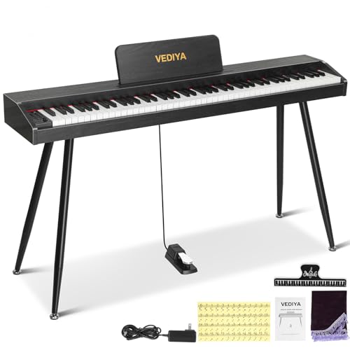 Vediya Digital Piano Keyboard 88 key,Semi-Weighted Electric Piano,Full Size Acoustic Piano for Beginners with,Pedal, USB-MIDI Compatibility (Black)