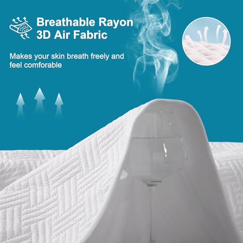 Waterproof Mattress Protector King Size - Breathable, Noiseless, Ultra-Soft Bed Cover, Mattress Pad Cover with Deep Stretchable Pockets 8"-21" (White)