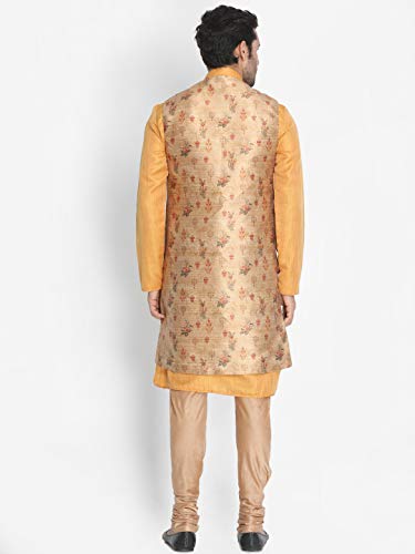 Image of VASTRAMAY Men's Beige Cotton Silk Blend Kurta, Ethnic Jacket and Pyjama Set