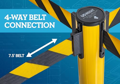US Weight Yellow Steel Stanchion - Heavy Duty Crowd Control Barriers - Premium 7.5-Foot Retractable Belts