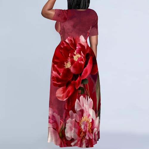 Image of PinkPatty Women's Plus Size Maxi Dresses Short Sleeve Sundress Summer T-Shirt Beach Long Dress with Pockets