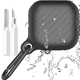 Waterproof Protective Case Cover Compatible with Airpods 4th Gen,with Carabiner, Wireless Charging, Shock Resistant, Easily Cleaned (Black)