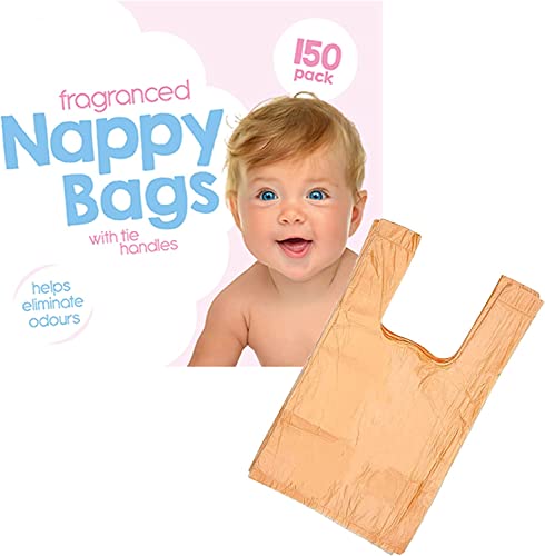 Baby 𝐍𝐚𝐩𝐩𝐲 𝐁𝐚𝐠𝐬 𝐒𝐜𝐞𝐧𝐭𝐞𝐝 with Tie Handles Antibacterial Fragranced 𝐍𝐚𝐩𝐩𝐲 𝐒𝐚𝐜𝐤𝐬 Scented, 300 count (Pack of 1)